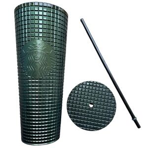 Starbucks Venti 24 oz. Dark Green Textured Tumbler with straw *new*